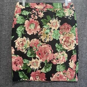 Talbots Skirt 8 Petites Pink Green Floral Straight Pencil Preppy Office Academia